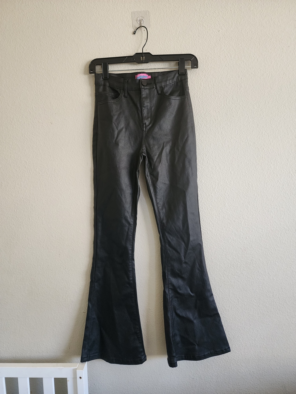NWT Edikted Luna Coated Faux Leather High Rise Flared Jeans Black Size S
